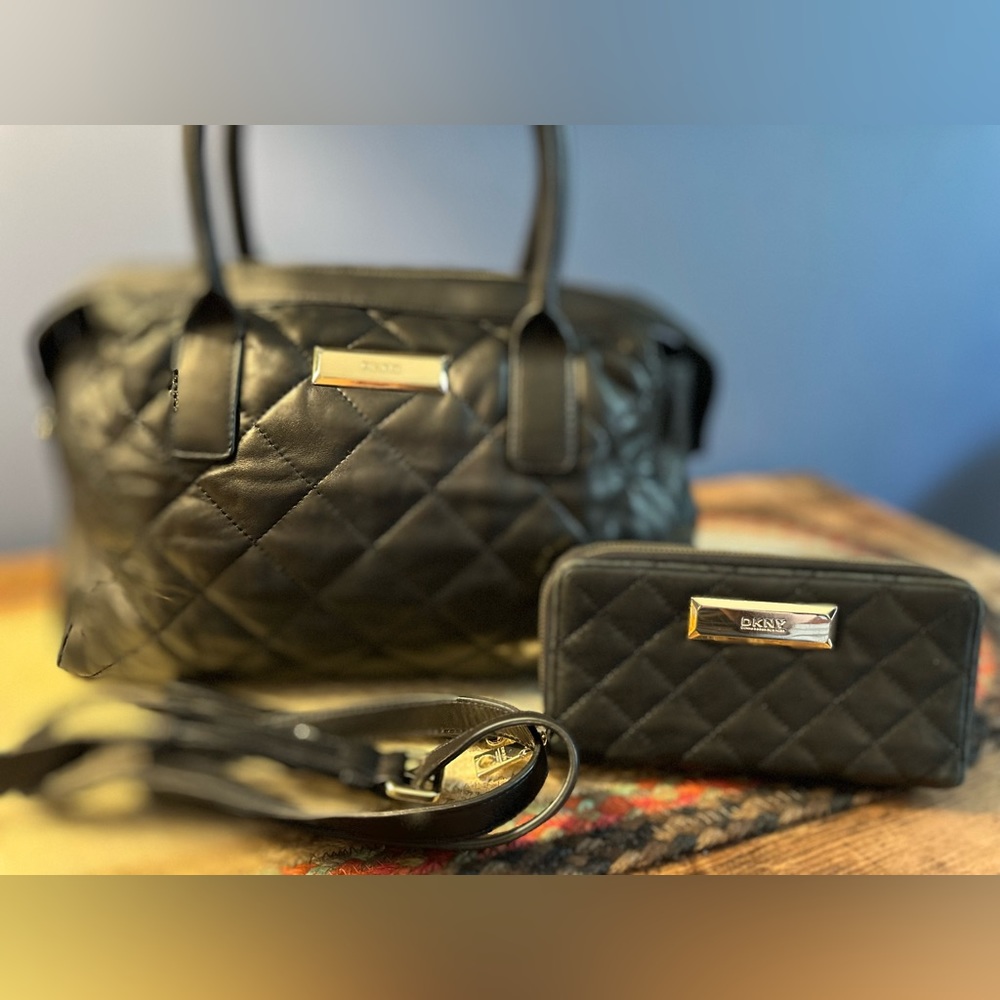 DKNY black bag and matching wallet
